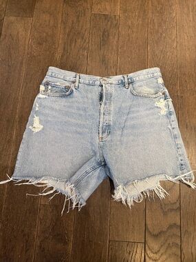 Agolde Light Blue Distressed Raw Hem Denim Shorts